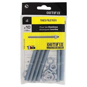 TIGE FILETEE DIAMETRE 10X130MM +ECROU +RONDELLE